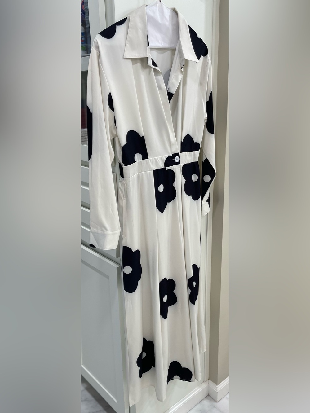 White Maxi Dress with Bold Black Floral Print
